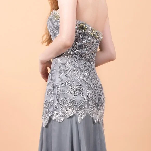 NEW OFF SHOULDER SLEEVELESS A-LINE STRAPLESS EMBROIDERED SEQUINS DRESS GL1147